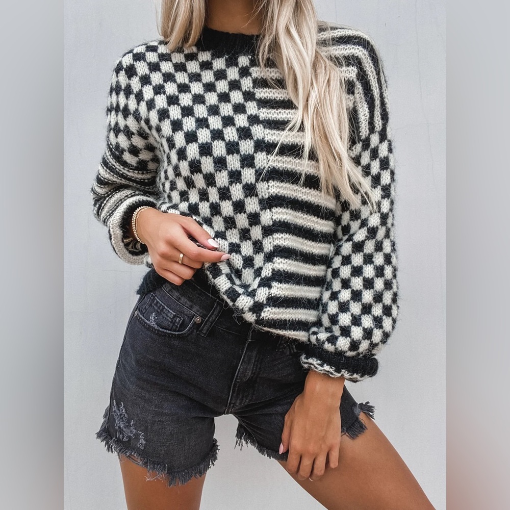 Checkered Knit Sweater